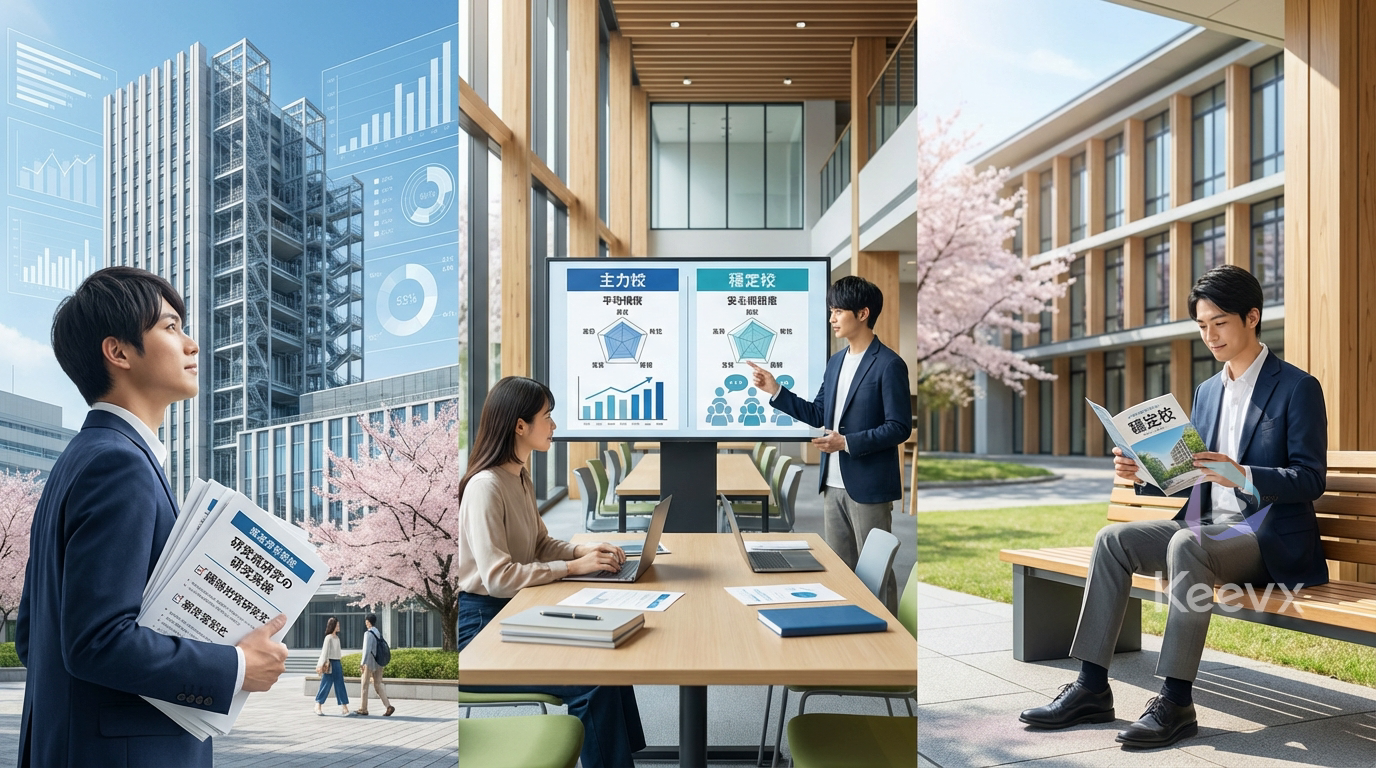 日本研究所選校可先分成三種難度層級